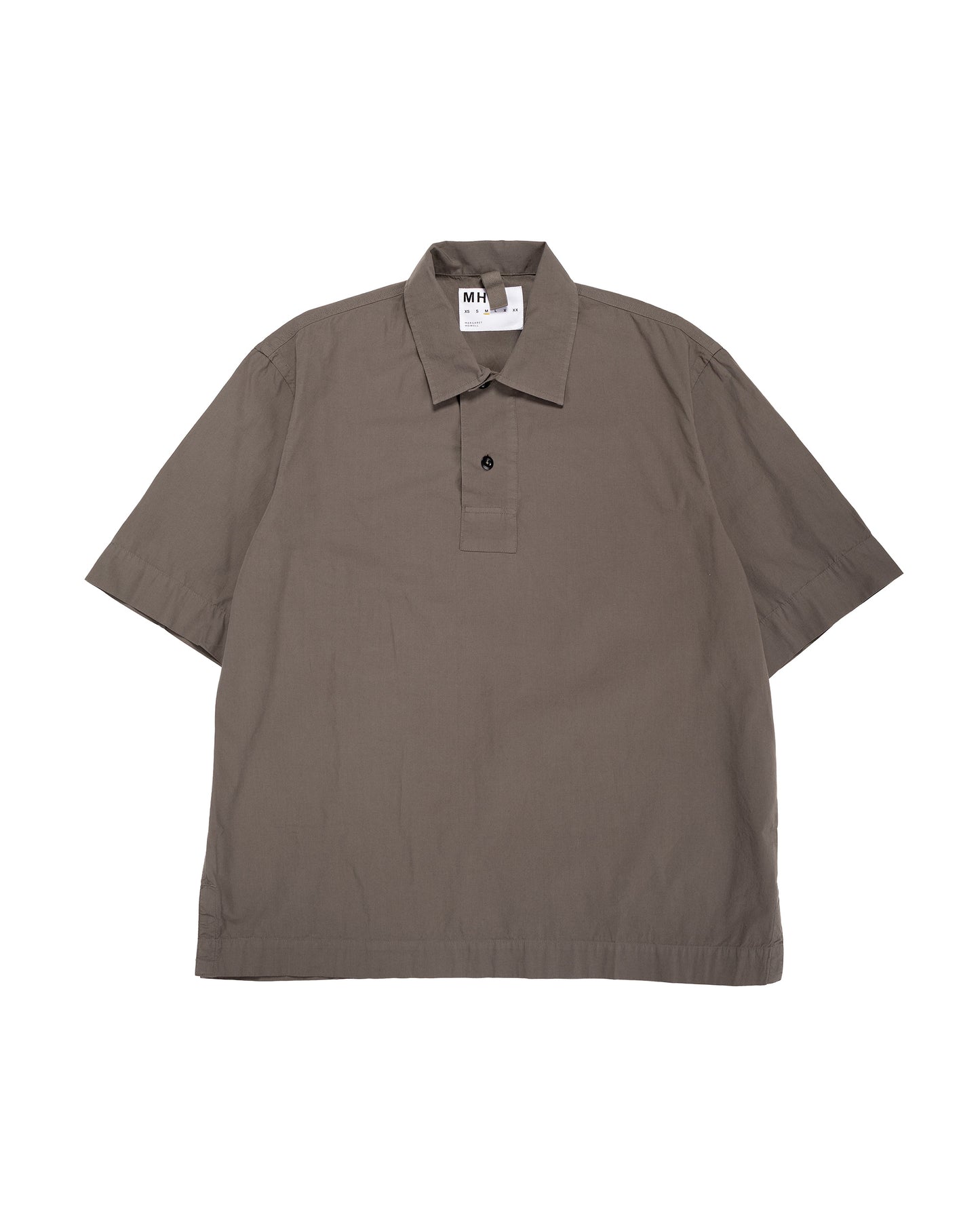 lost & found Margaret Howell MHL Offset Placket Polo Washed Cotton Poplin Mole