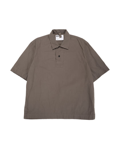 lost & found Margaret Howell MHL Offset Placket Polo Washed Cotton Poplin Mole