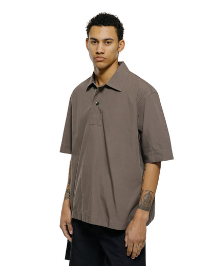lost & found Margaret Howell MHL Offset Placket Polo Washed Cotton Poplin Mole