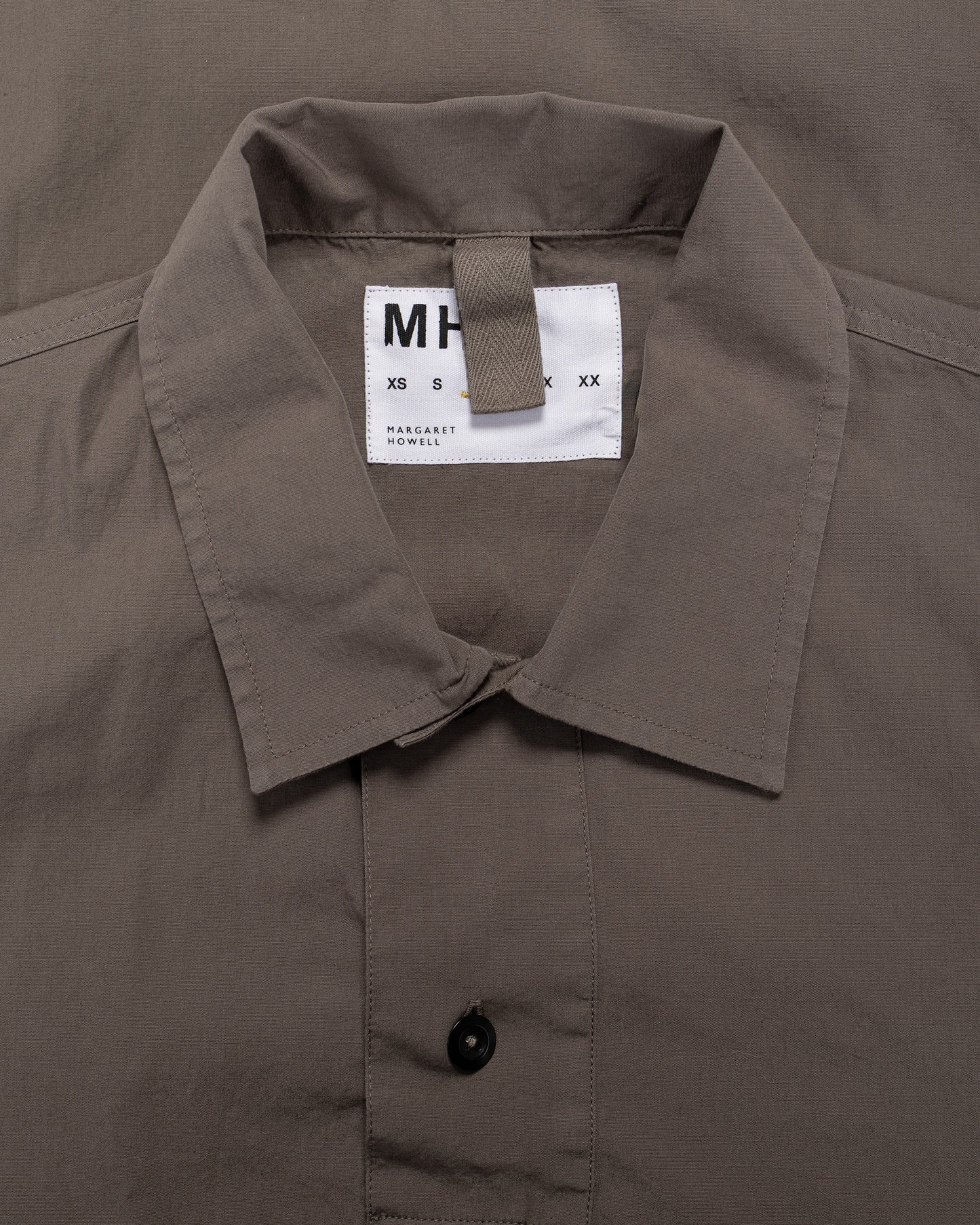 lost & found Margaret Howell MHL Offset Placket Polo Washed Cotton Poplin Mole