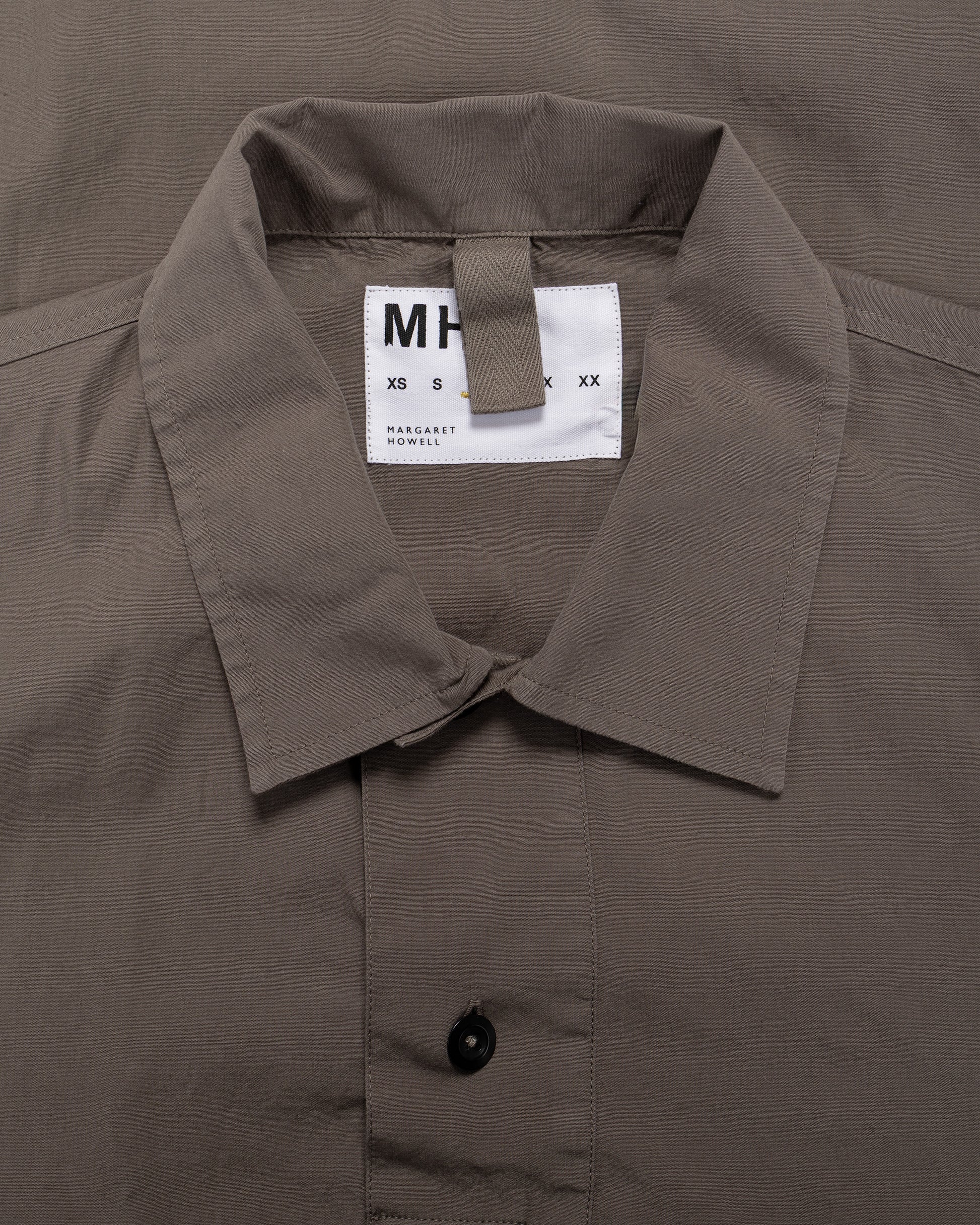 lost & found Margaret Howell MHL Offset Placket Polo Washed Cotton Poplin Mole