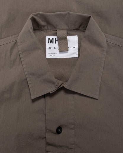 lost & found Margaret Howell MHL Offset Placket Polo Washed Cotton Poplin Mole