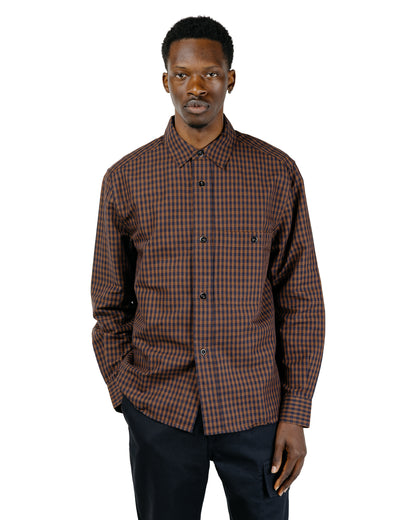 MHL Overall Shirt Irregular Cotton Linen Gingham ChestnutInk