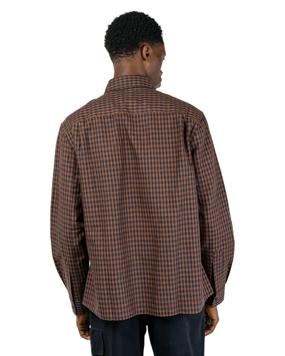 MHL Overall Shirt Irregular Cotton Linen Gingham ChestnutInk
