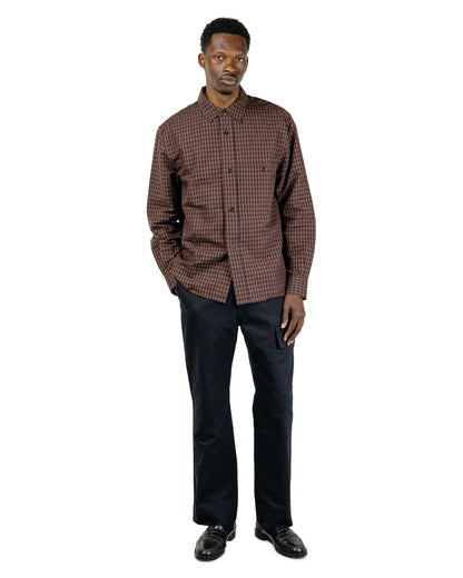MHL Overall Shirt Irregular Cotton Linen Gingham ChestnutInk