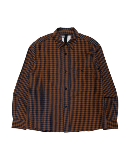 MHL Overall Shirt Irregular Cotton Linen Gingham Chestnut/Ink