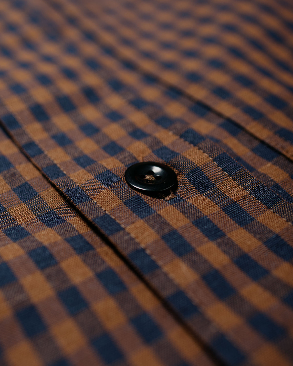 MHL Overall Shirt Irregular Cotton Linen Gingham Chestnut/Ink
