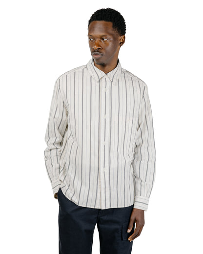 MHL Overall Shirt Japanese Wide Stripe Cotton Blend Off WhiteNavy