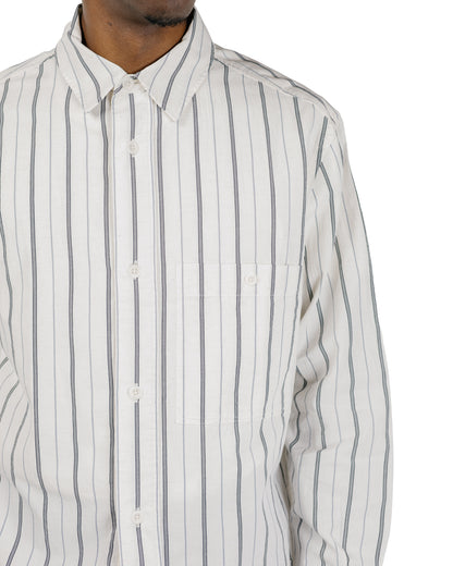 MHL Overall Shirt Japanese Wide Stripe Cotton Blend Off WhiteNavy