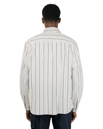MHL Overall Shirt Japanese Wide Stripe Cotton Blend Off WhiteNavy
