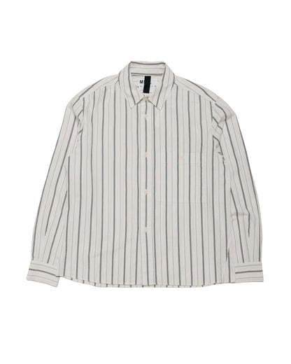 MHL Overall Shirt Japanese Wide Stripe Cotton Blend Off White/Navy