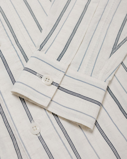 MHL Overall Shirt Japanese Wide Stripe Cotton Blend Off White/Navy