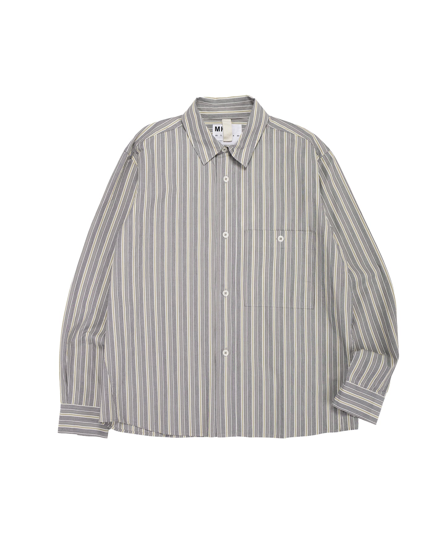 lost & found Margaret Howell MHL Overall Shirt Pyjama Stripe Cotton Off White/Grey/Zest