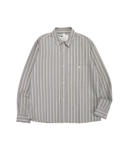lost & found Margaret Howell MHL Overall Shirt Pyjama Stripe Cotton Off White/Grey/Zest