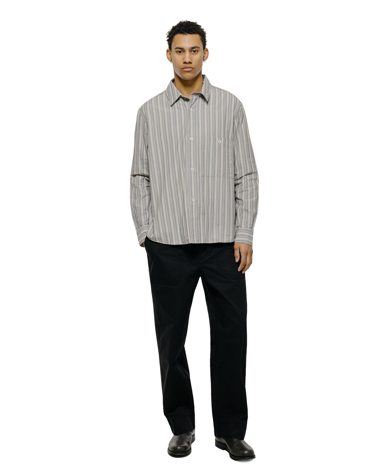 lost & found Margaret Howell MHL Overall Shirt Pyjama Stripe Cotton Off White/Grey/Zest