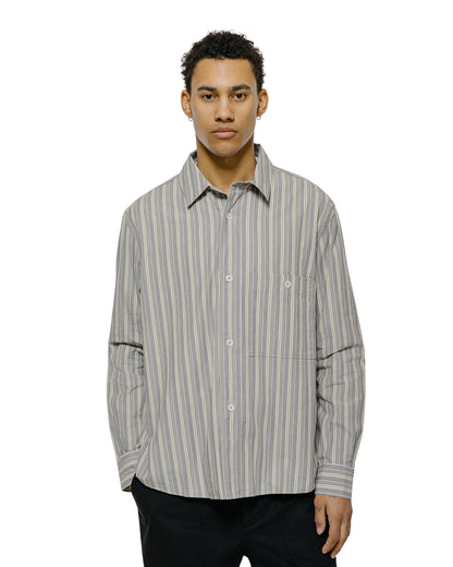 lost & found Margaret Howell MHL Overall Shirt Pyjama Stripe Cotton Off White/Grey/Zest