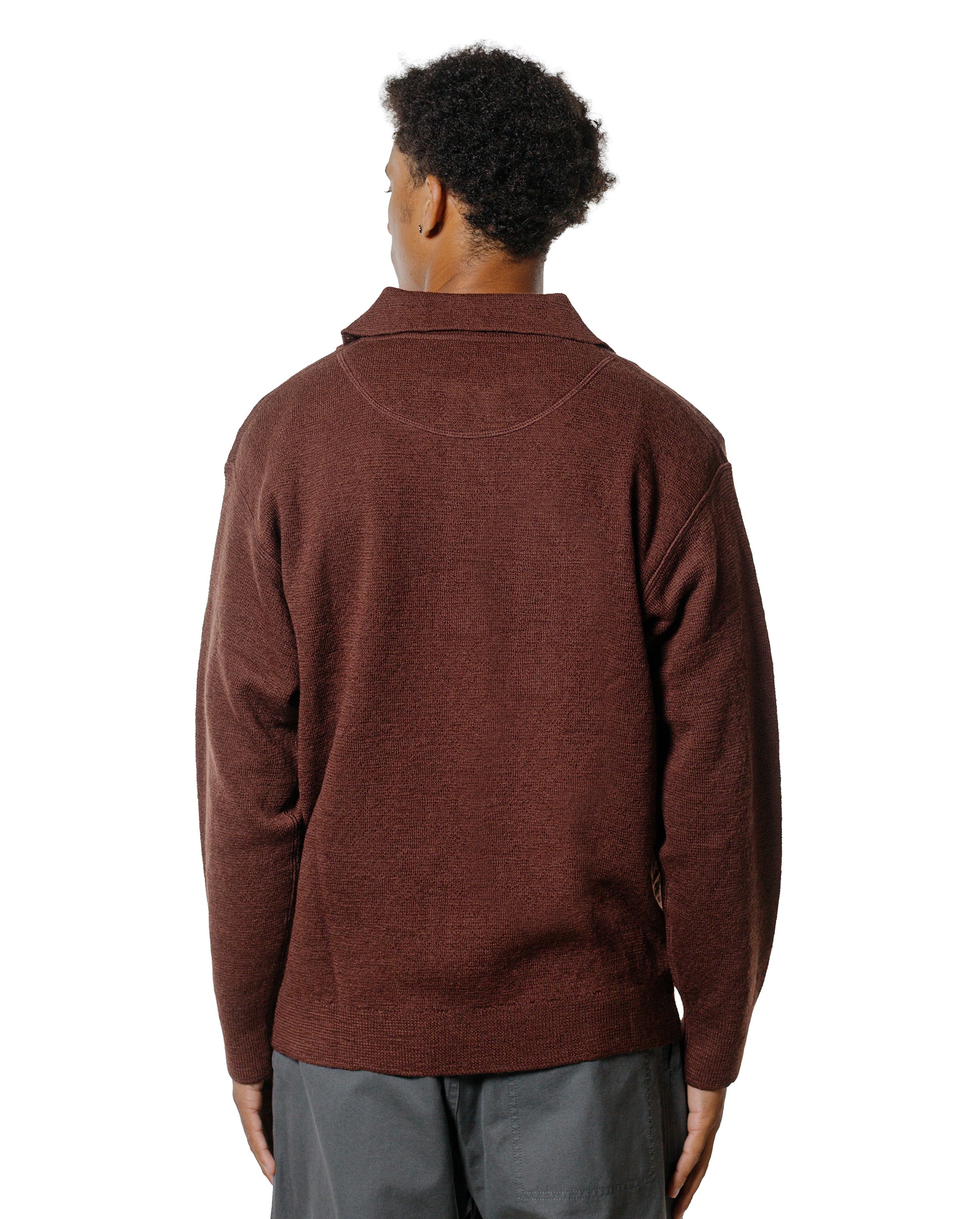 lost & found Margaret Howell MHL Oversized Knitted Polo Dry Wool Dark Brown