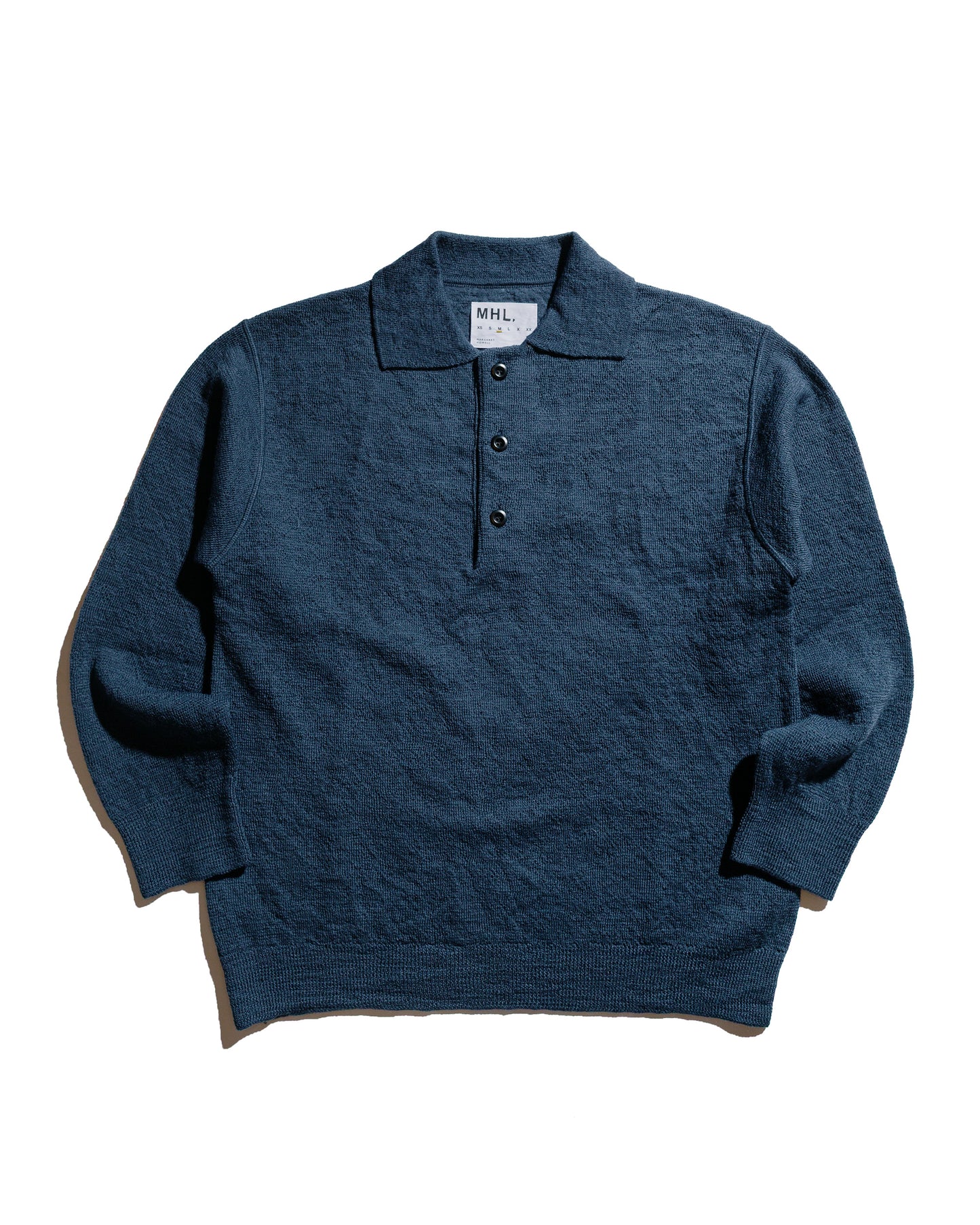 lost & found Margaret Howell MHL Oversized Knitted Polo Dry Wool Uniform Blue