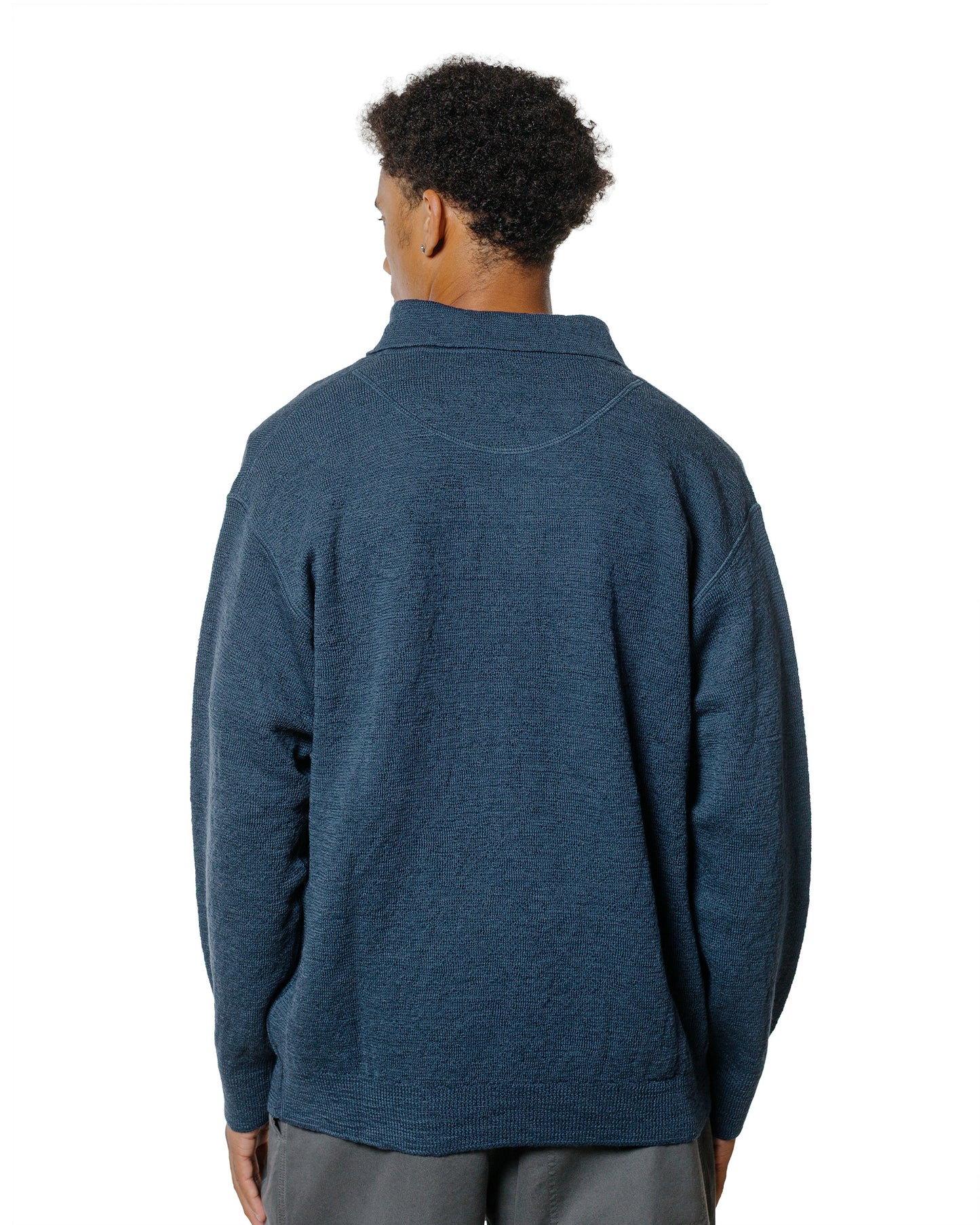 lost & found Margaret Howell MHL Oversized Knitted Polo Dry Wool Uniform Blue