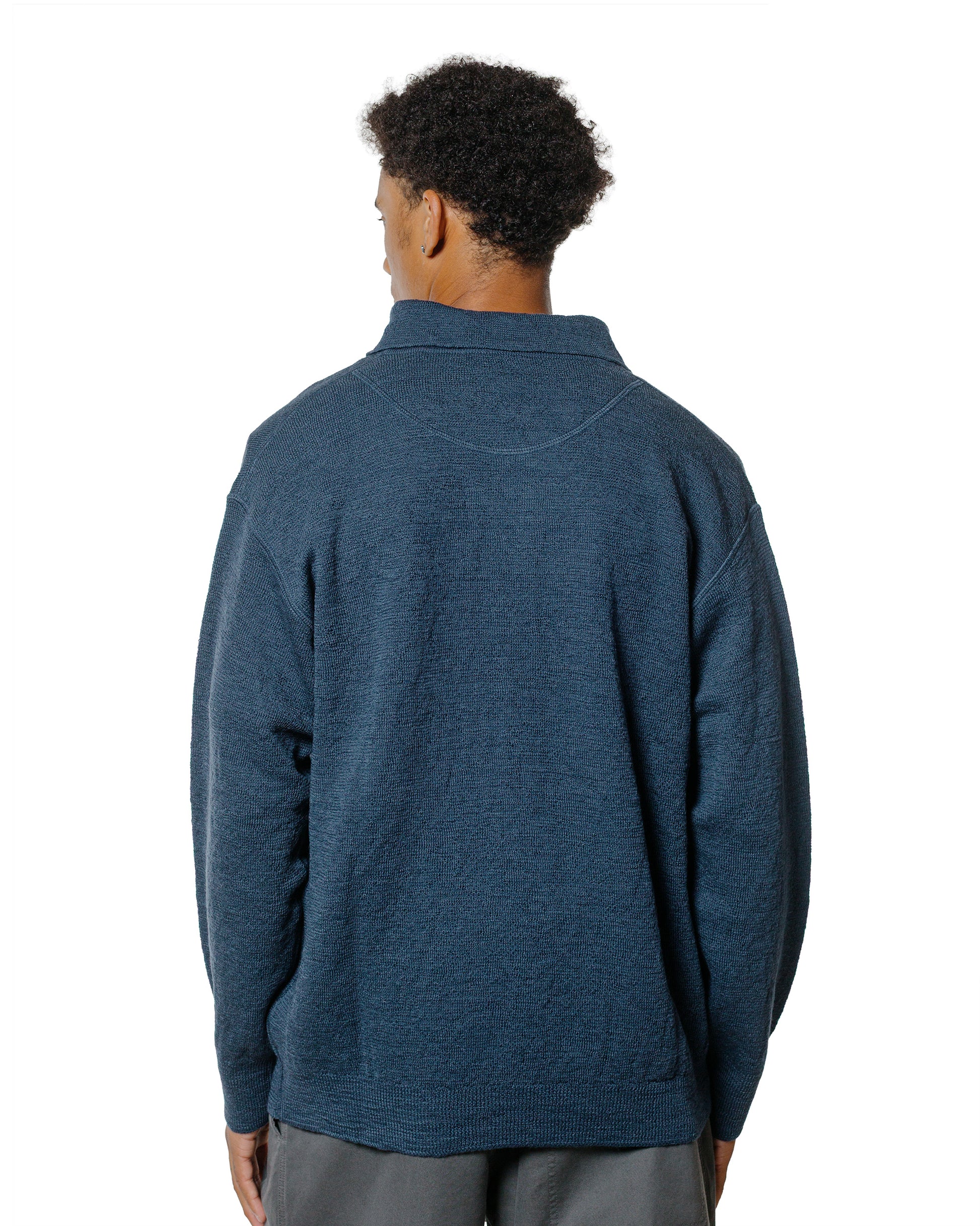 lost & found Margaret Howell MHL Oversized Knitted Polo Dry Wool Uniform Blue