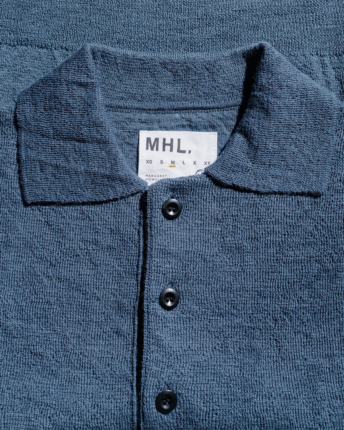 lost & found Margaret Howell MHL Oversized Knitted Polo Dry Wool Uniform Blue