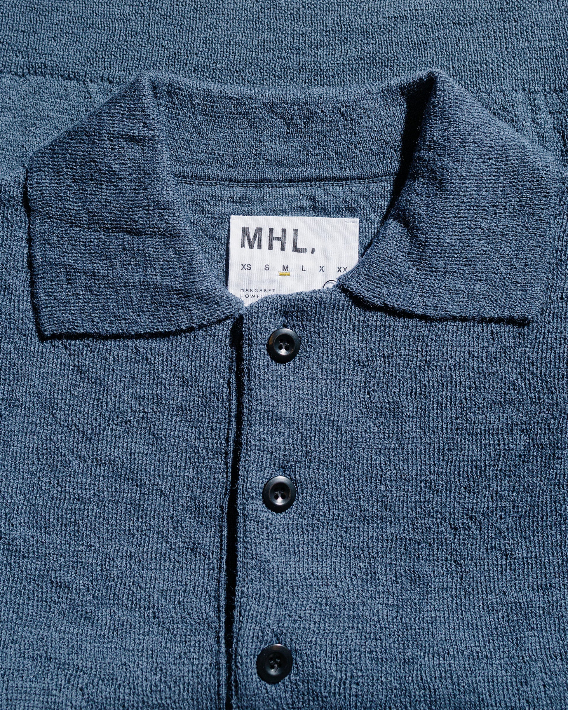 lost & found Margaret Howell MHL Oversized Knitted Polo Dry Wool Uniform Blue
