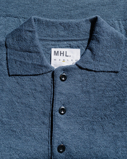 lost & found Margaret Howell MHL Oversized Knitted Polo Dry Wool Uniform Blue