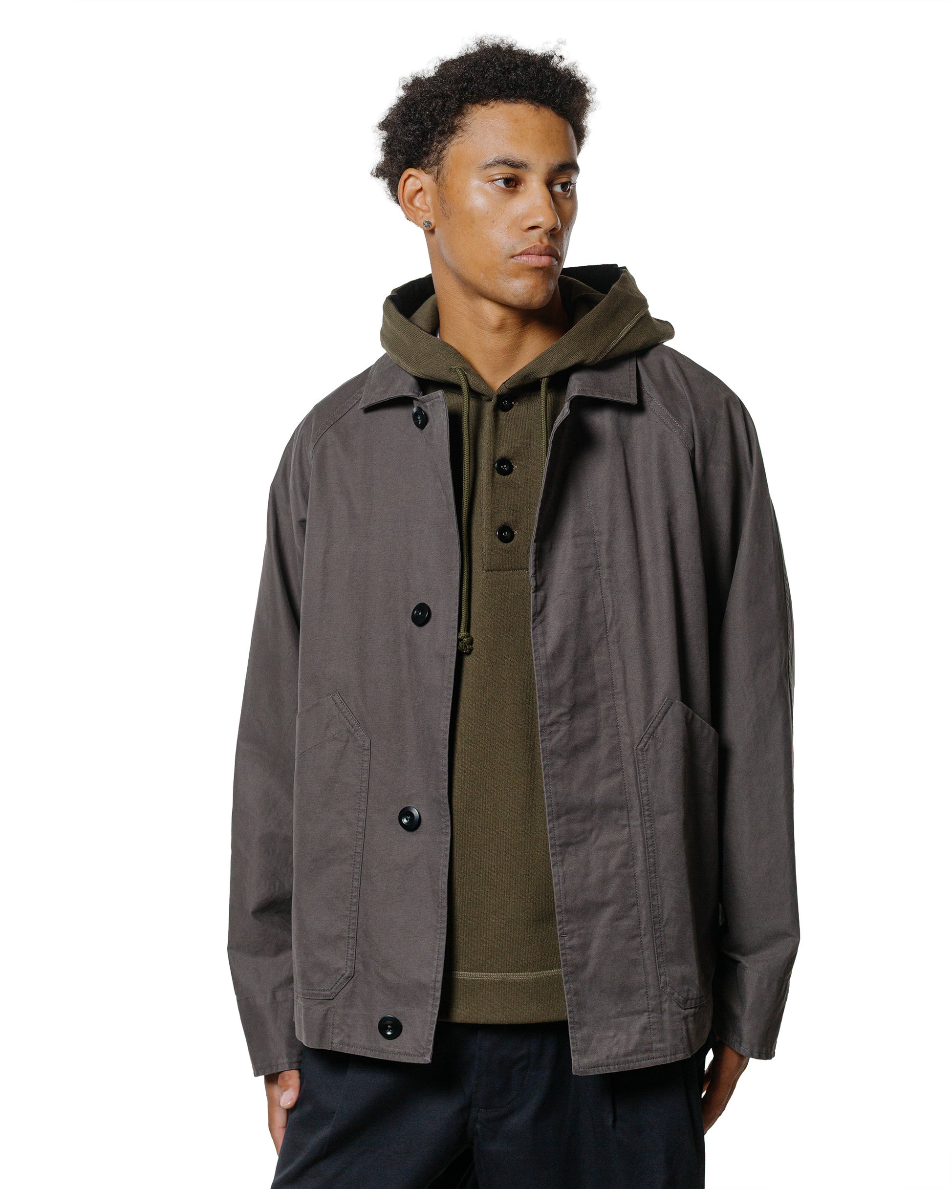 lost & found Margaret Howell MHL Raglan Jacket Plain Cotton Drill Ebony