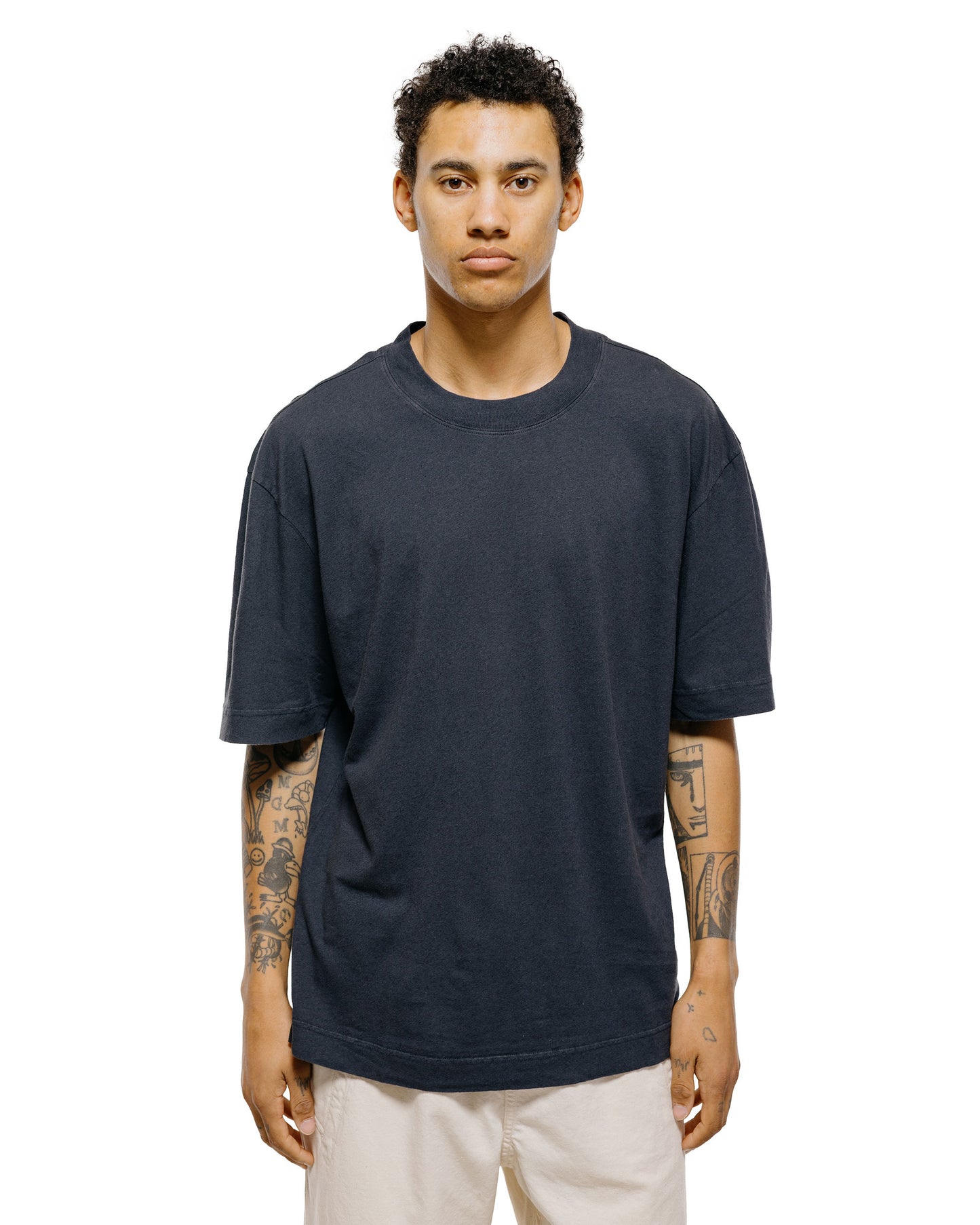 lost & found Margaret Howell MHL Simple T-Shirt Organic Cotton Linen Jersey Navy