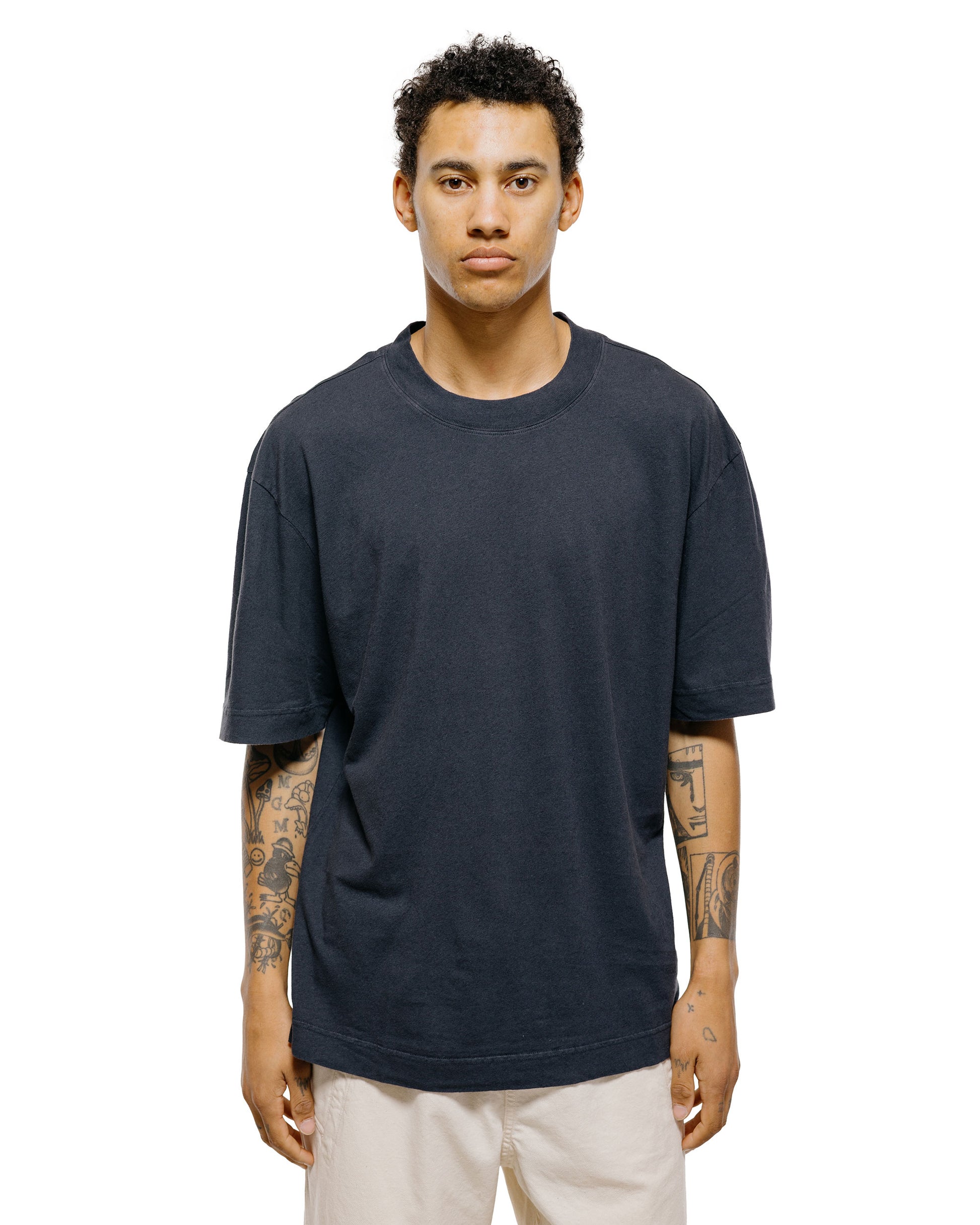 lost & found Margaret Howell MHL Simple T-Shirt Organic Cotton Linen Jersey Navy