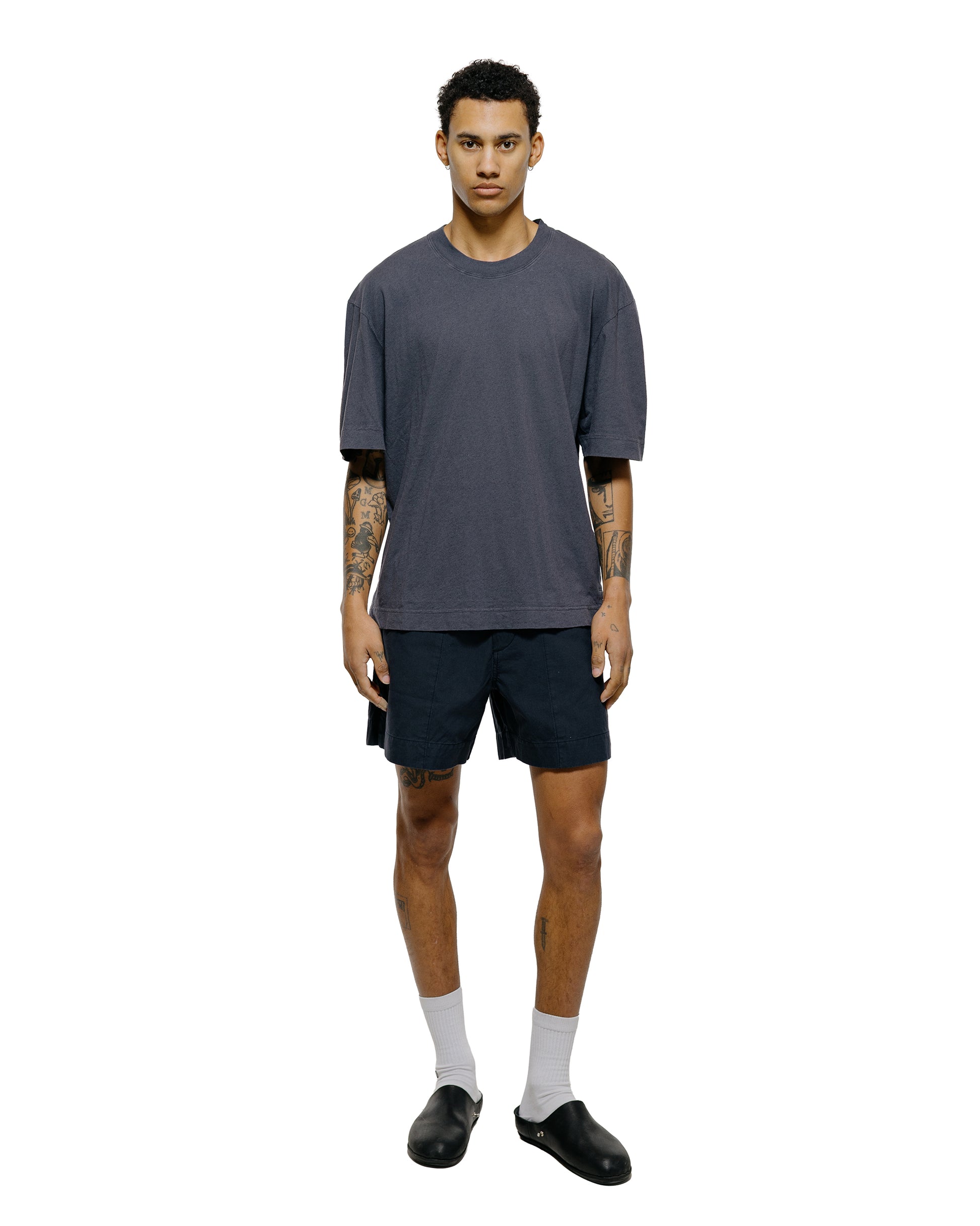 lost & found Margaret Howell MHL Simple T-Shirt Organic Cotton Linen Jersey Slate Blue