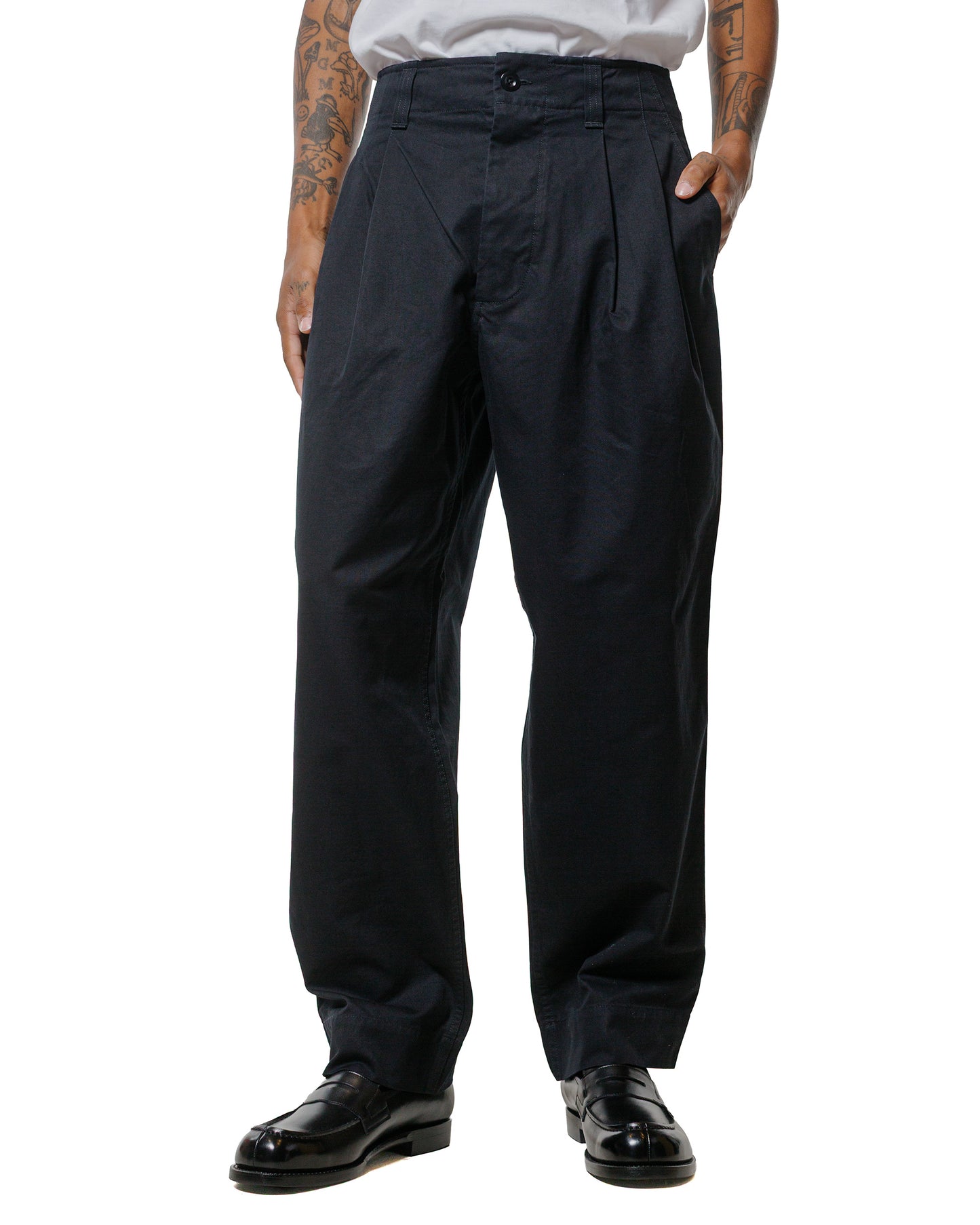 lost & found Margaret Howell MHL Stitch Pleat Trouser Compact Cotton Canvas Black
