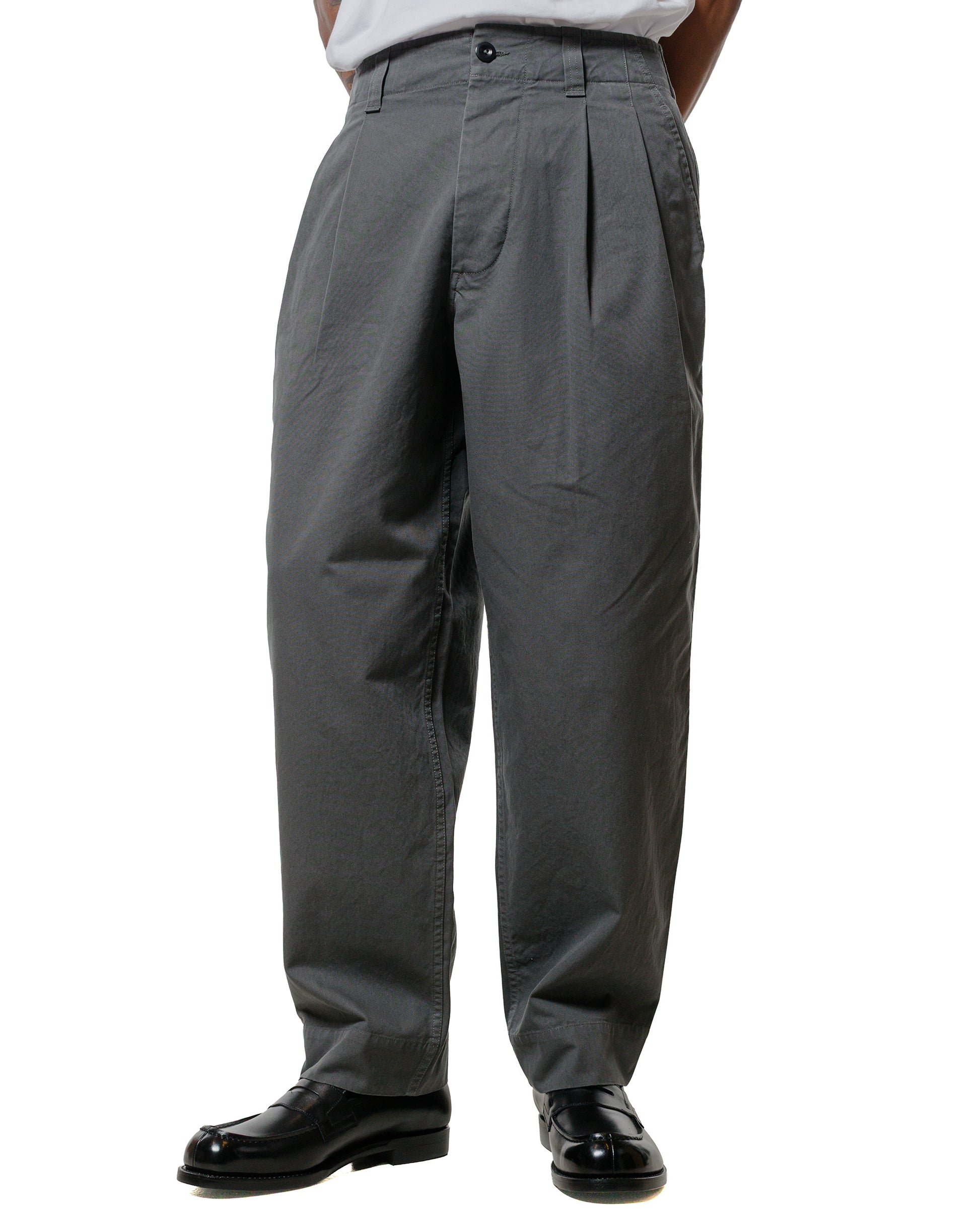 lost & found Margaret Howell MHL Stitch Pleat Trouser Compact Cotton Canvas Charcoal