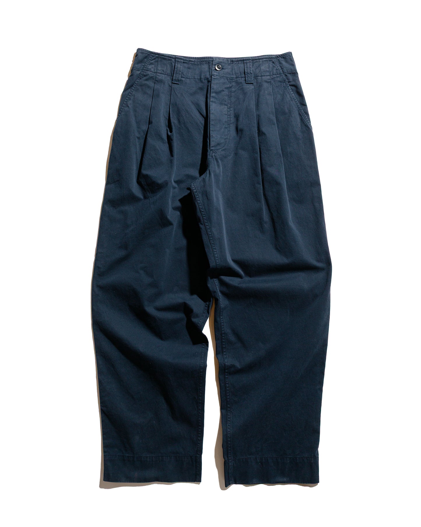 lost & found Margaret Howell MHL Stitch Pleat Trouser Tough Cotton Twill Dark Ink