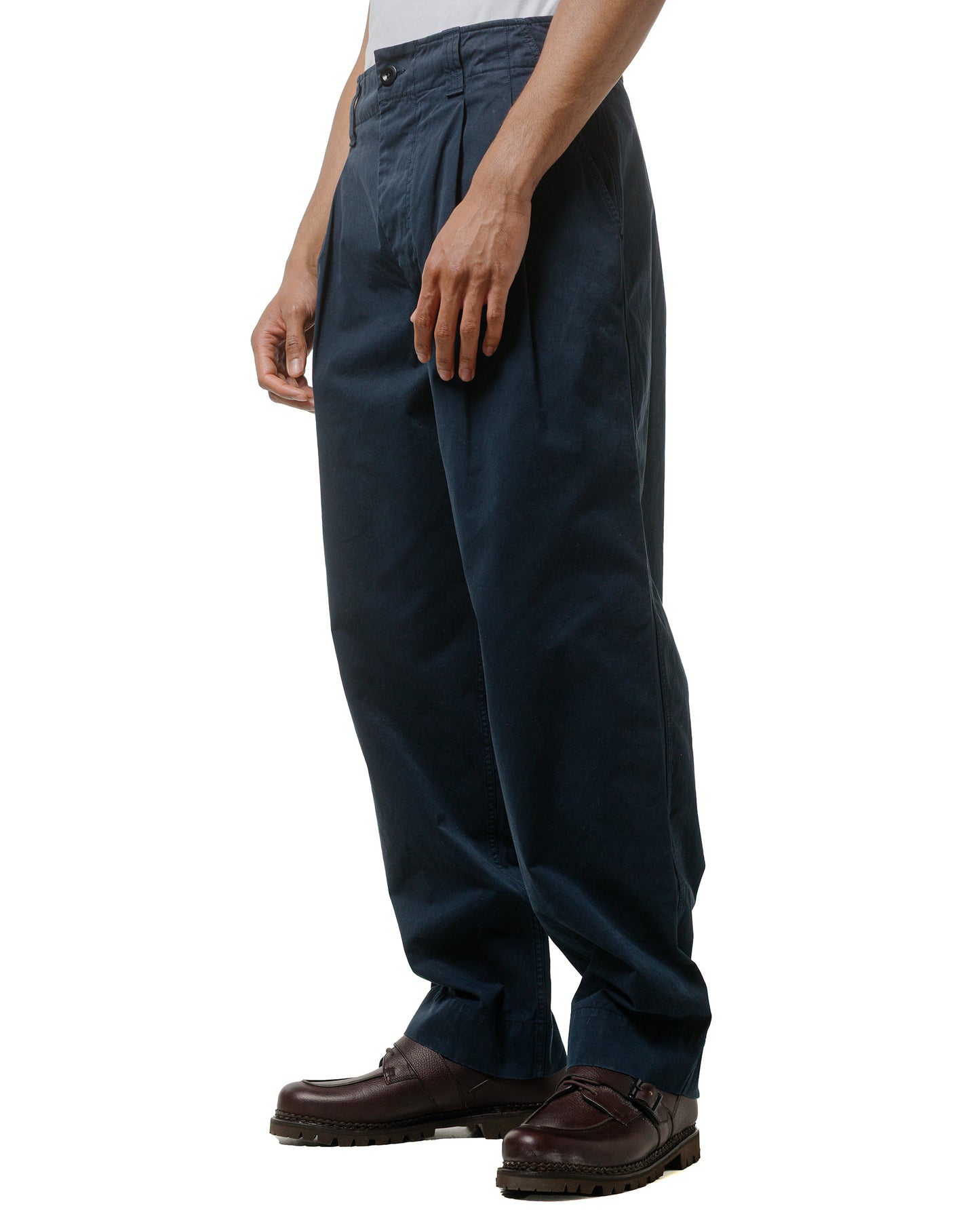 lost & found Margaret Howell MHL Stitch Pleat Trouser Tough Cotton Twill Dark Ink