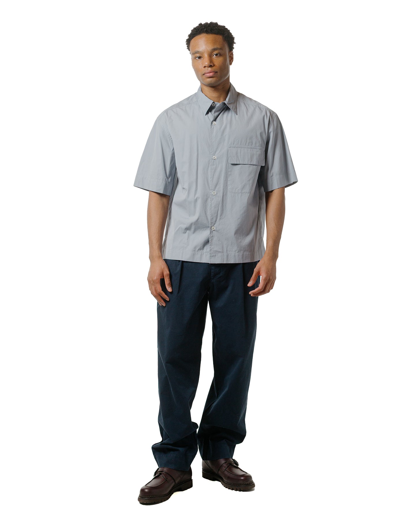 lost & found Margaret Howell MHL Stitch Pleat Trouser Tough Cotton Twill Dark Ink