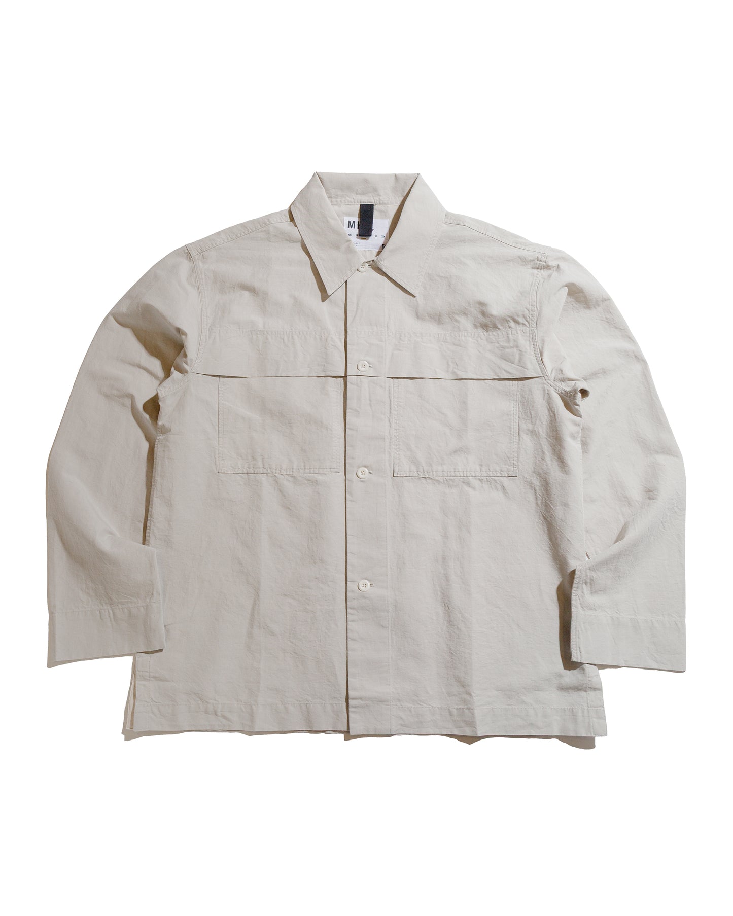 lost & found Margaret Howell MHL Storm Flap Shirt Dry Cotton Linen Pale Stone