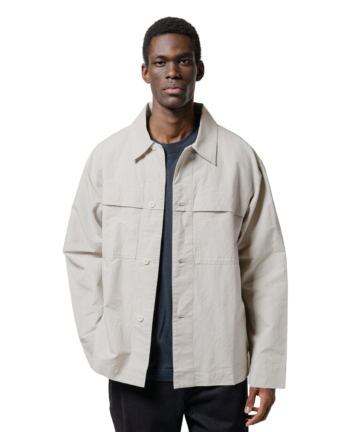 lost & found Margaret Howell MHL Storm Flap Shirt Dry Cotton Linen Pale Stone