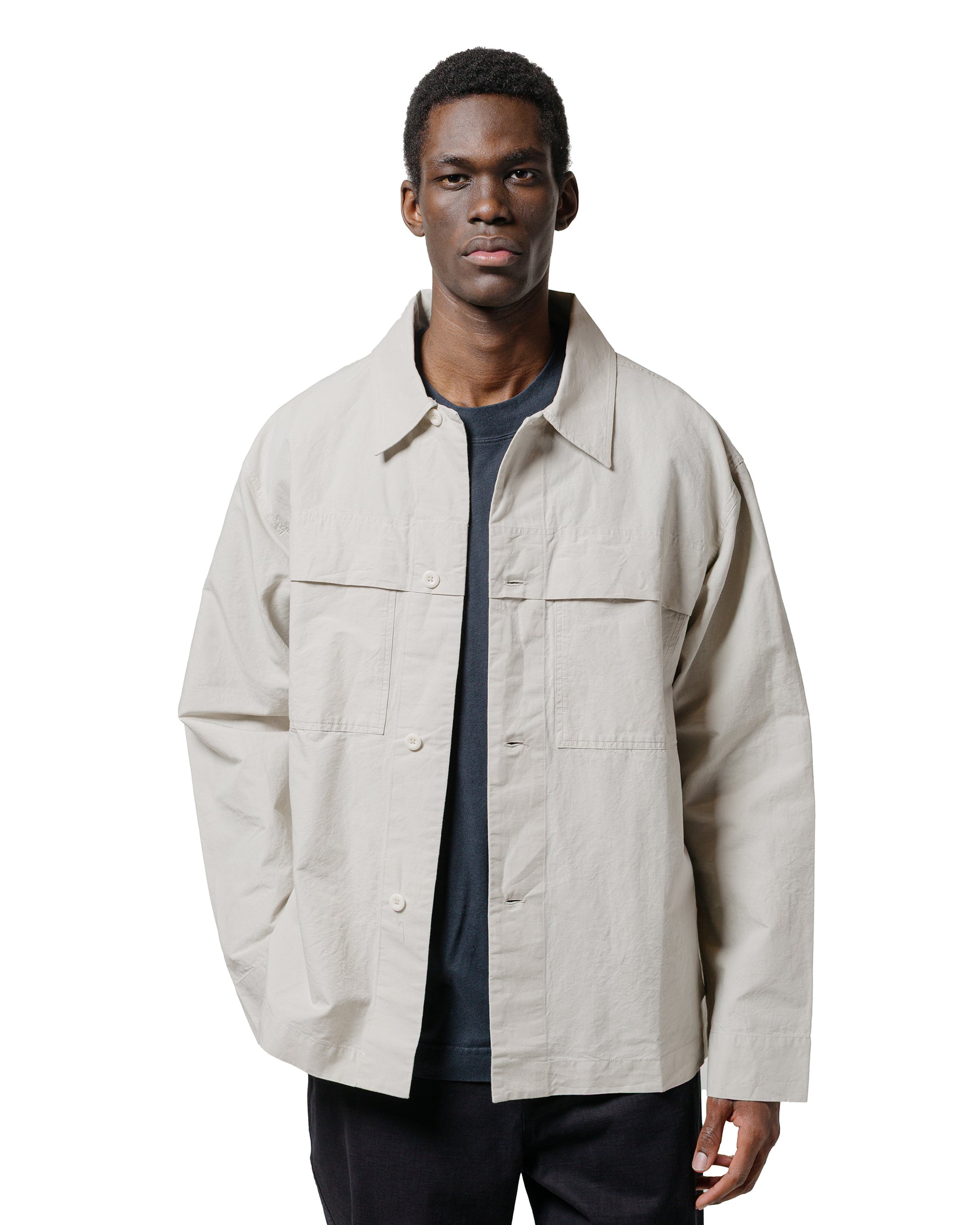 lost & found Margaret Howell MHL Storm Flap Shirt Dry Cotton Linen Pale Stone