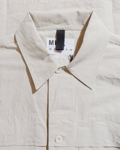 lost & found Margaret Howell MHL Storm Flap Shirt Dry Cotton Linen Pale Stone