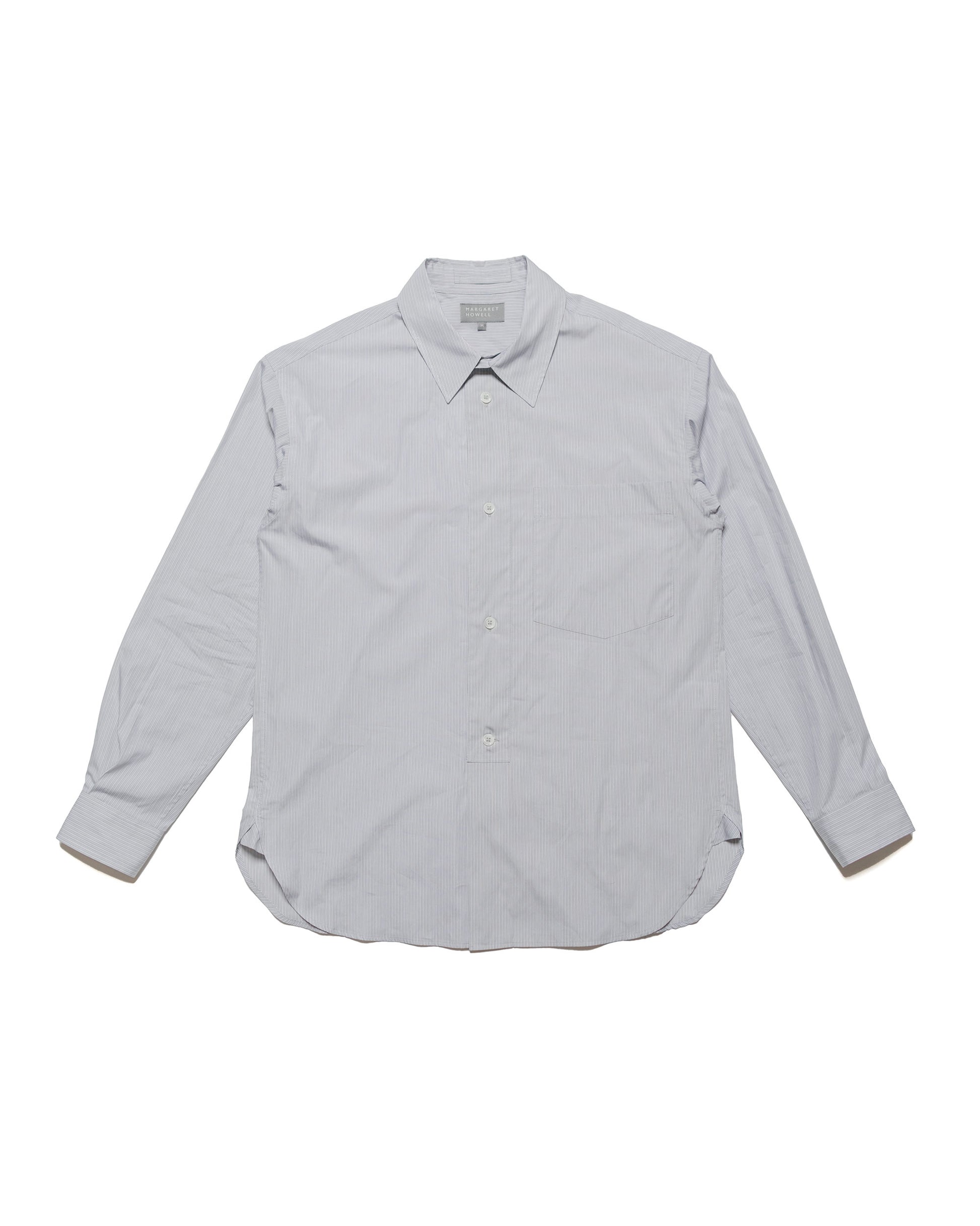 lost & found Margaret Howell Margaret Howell Half Placket Shirt Fine Stripe Cotton Poplin Grey/White