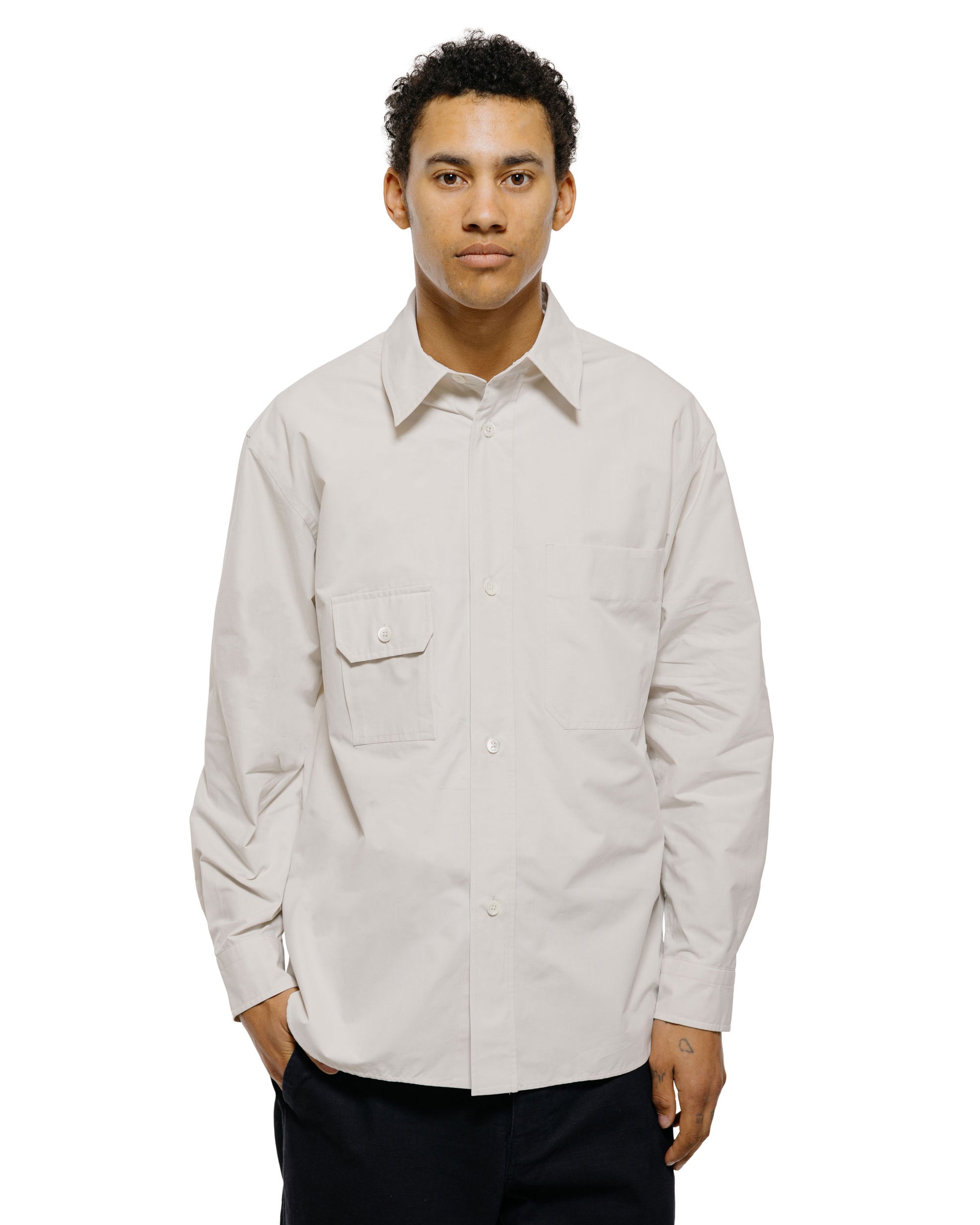 lost & found Margaret Howell Margaret Howell Odd Pocket Shirt Yarn Dye Cotton Poplin Parchment