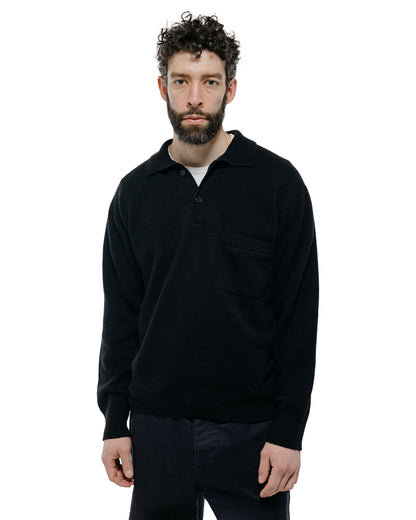 lost & found Margaret Howell Margaret Howell Seamless Pocket Polo Shirt Merino Cashmere Black