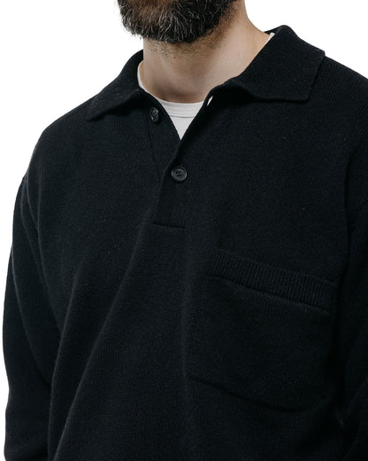 lost & found Margaret Howell Margaret Howell Seamless Pocket Polo Shirt Merino Cashmere Black