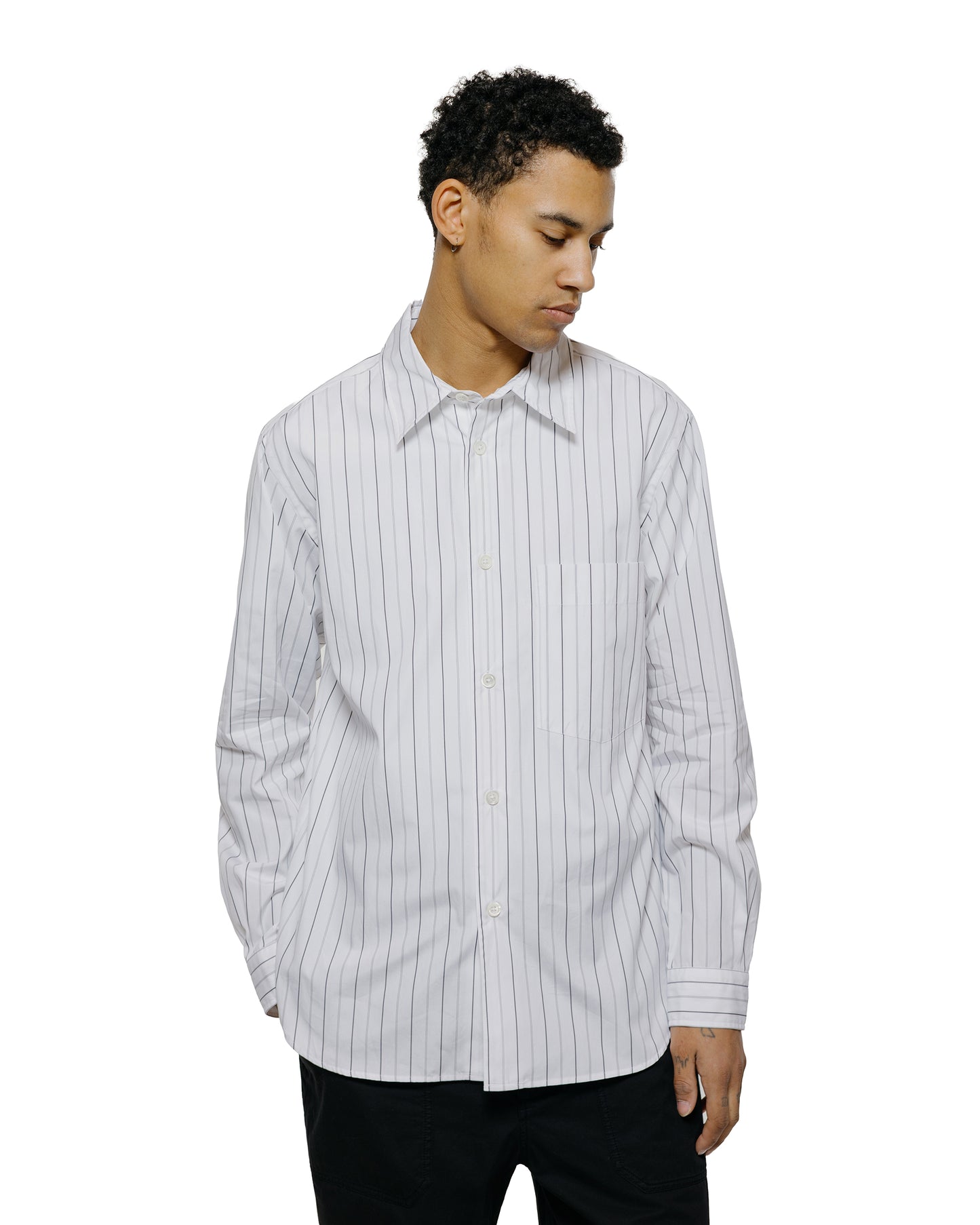 lost & found Margaret Howell Margaret Howell Basic Shirt Wide Graphic Stripe Cotton White/Charcoal