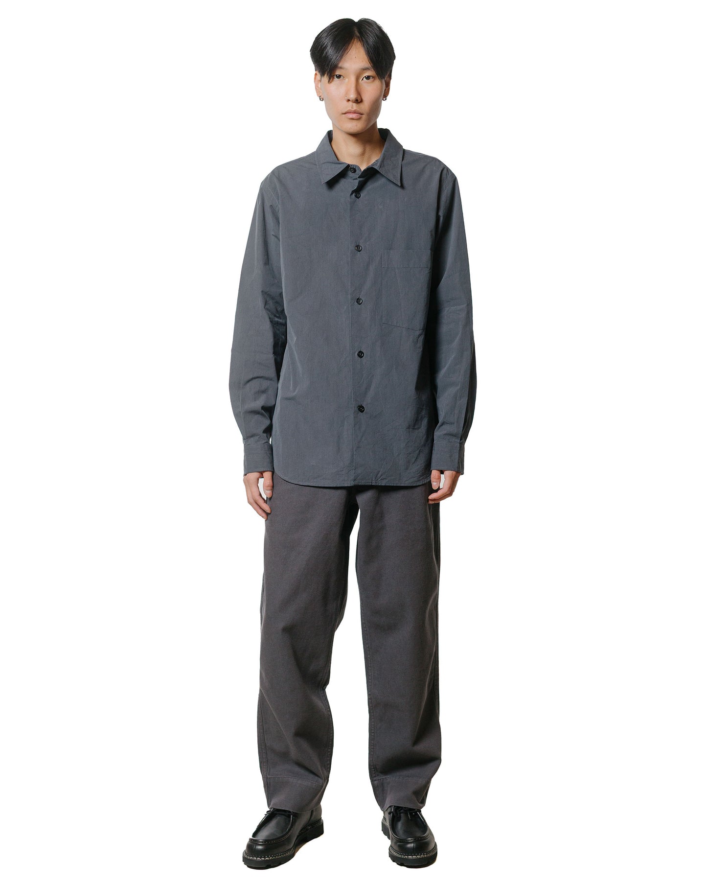 lost & found Margaret Howell Margaret Howell Basic Shirt Yarn Dye Cotton Shirting Charcoal