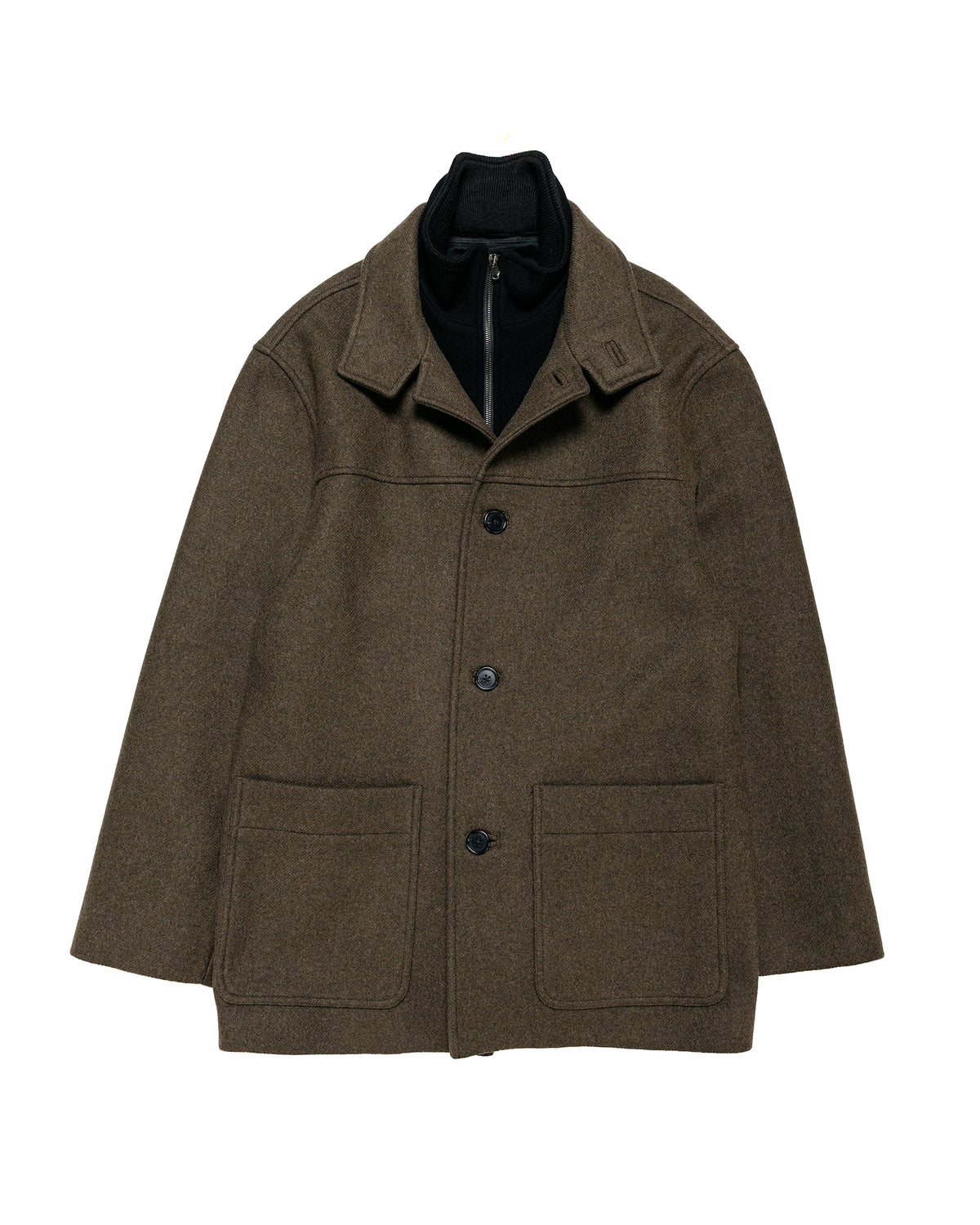 Margaret Howell Double Collar Coat Firm Wool Melton Khaki