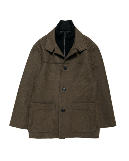 Margaret Howell Double Collar Coat Firm Wool Melton Khaki