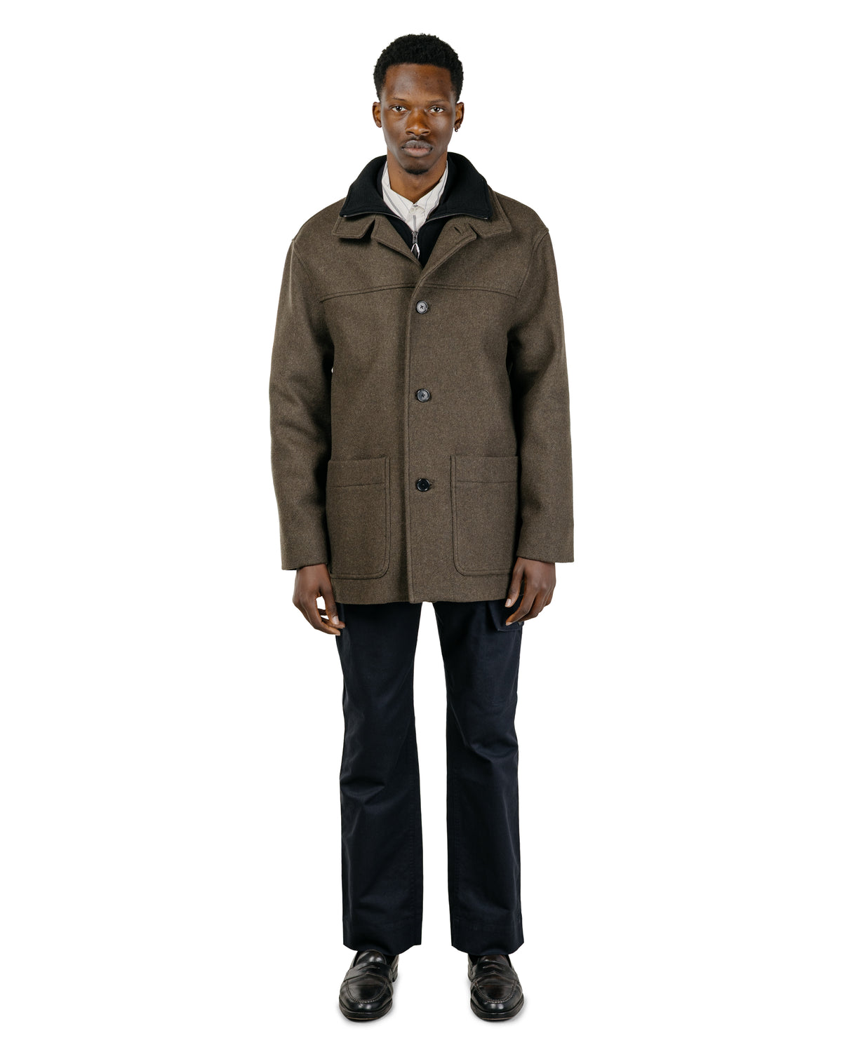 Margaret Howell Double Collar Coat Firm Wool Melton Khaki