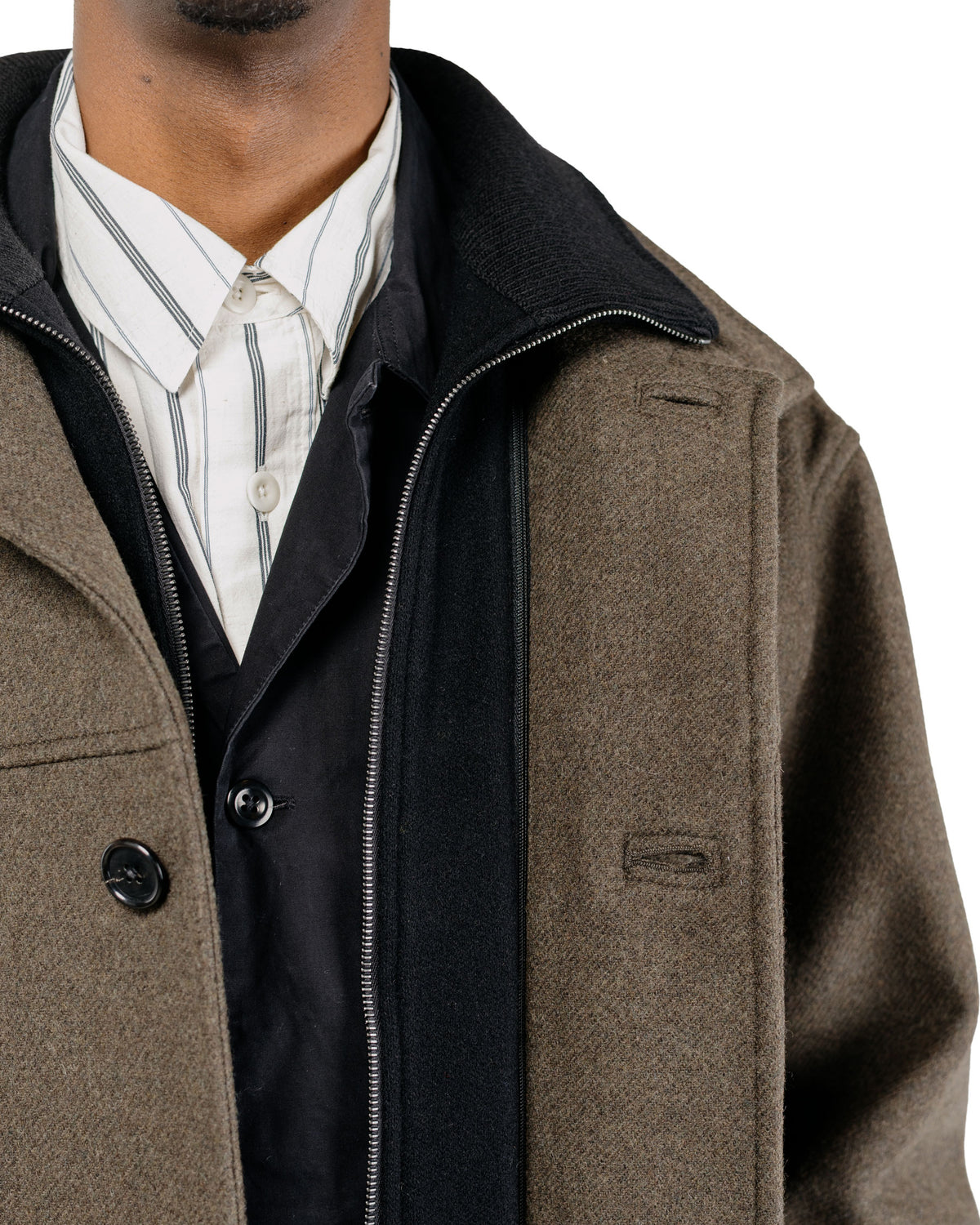 Margaret Howell Double Collar Coat Firm Wool Melton Khaki